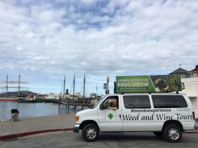 a van advertising weed tours to pot farms in California's Emerald Triangle