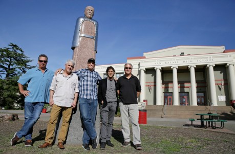 The Waldos standing in front of the statue of Louis Pasteur at San Rafael High